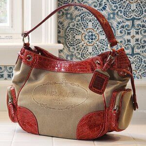 Prada Vintage - Limited Edition Jacquard Logo - Red Crocodile Leather